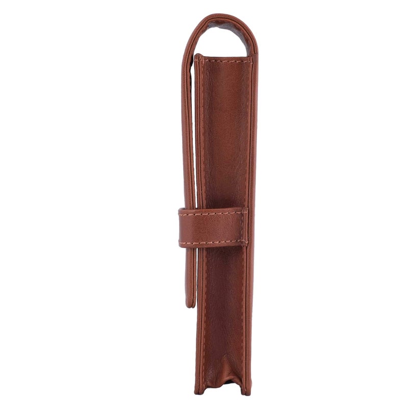 DiLoro Leather Double Pen Case Pencil Pouch Holder for Two Fountain Pens Ballpoint Rollerball and Pencils (Bugatti Tan) - Image 3